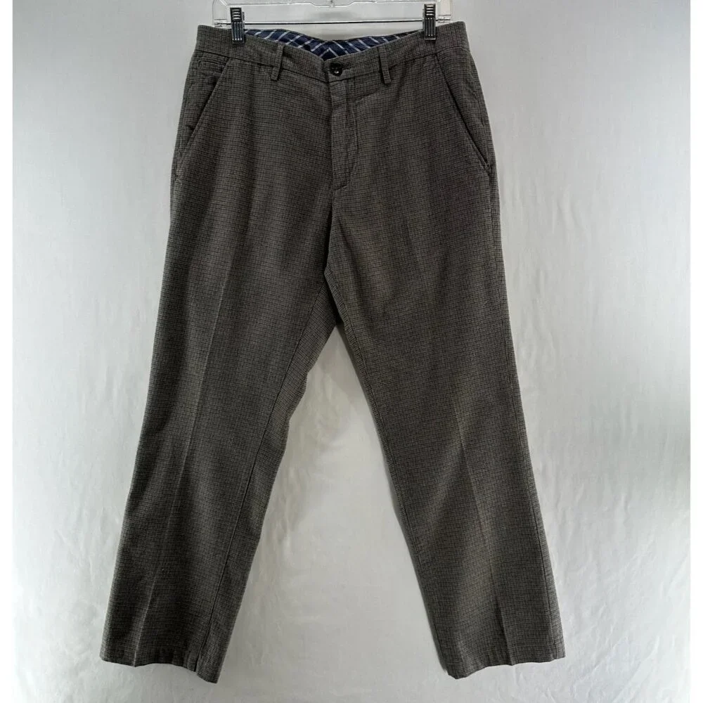 Banana Republic Pants Mens 34 Straight Fit Pockets Houndstooth Preppy Brown Gray